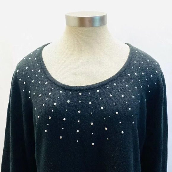 CAROLYN TAYLOR Women Long Sleeve Pull Over Studs Black Knit Sweater Extra Large - Picture 2 of 10
